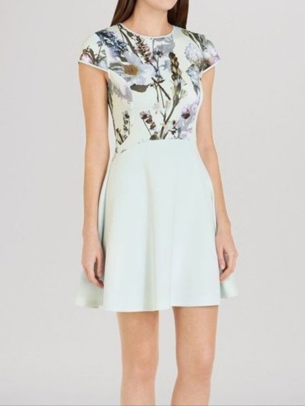 Ted Baker Faythe Torchlit Floral Skater Dress Mint Green Women's 4 Fit & Flare